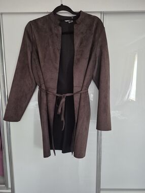 TanJay Chocolate Brown Open-Front Tie-Waist Trench Coat